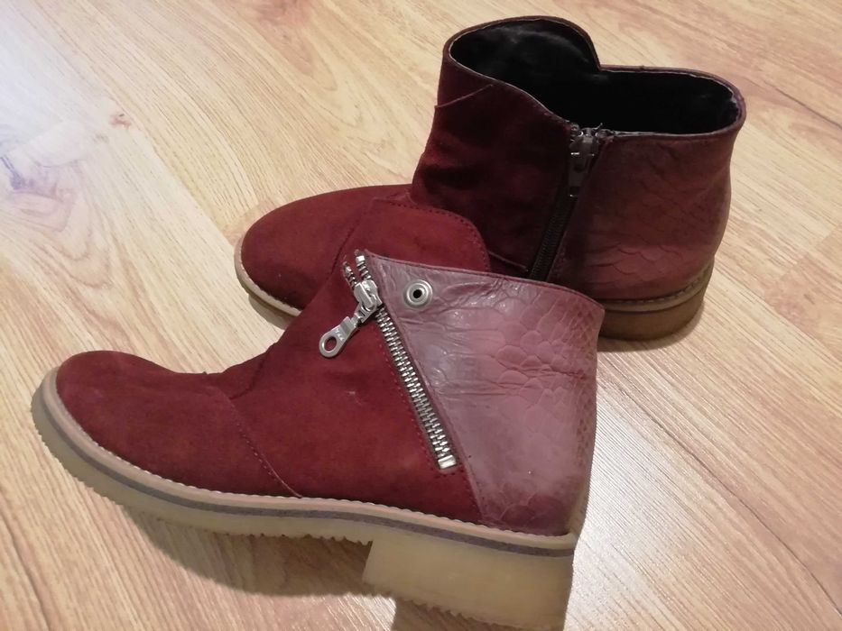 Боти  естествен велур бордо, номер 37
