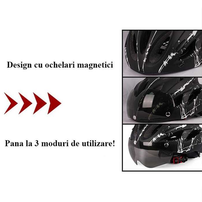 Casca Bicicleta, Viziera detasabila, Aerodinamica, Dimensiune reglabila 54-62cm, Negru cu Albastru