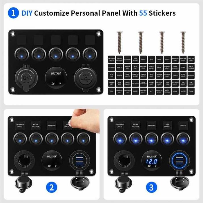 Панел за вграждане, 2 USB, зарядно 4.2А с 12V за кола камион и др.