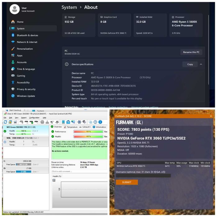 Calculator / PC Gaming / Setup – Ryzen 5 5600X + RTX 3060 TI + Cadou