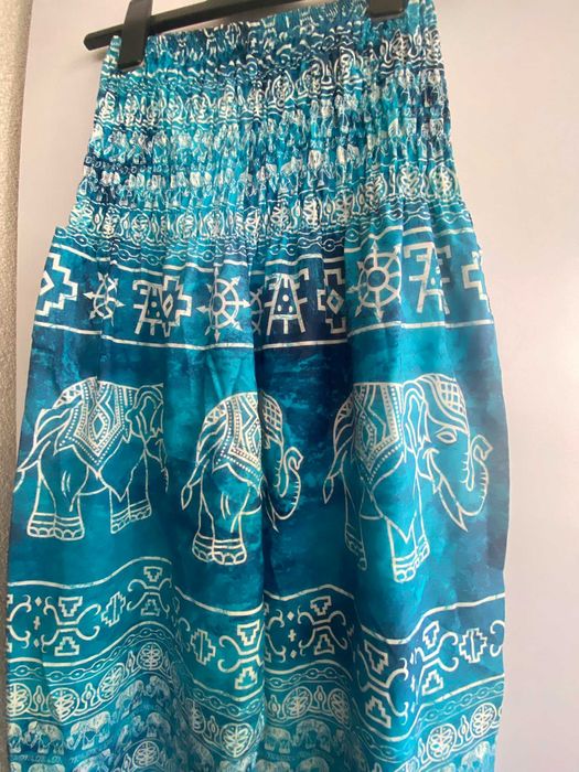 Pantaloni dama de vara, vascoza, turcoaz, largi, S/36, nou