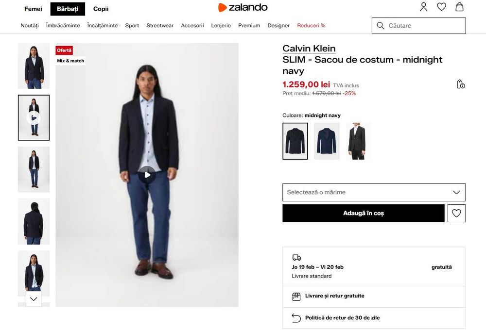 Sacou blazer 48 M slim premium Calvin Klein lana virgina navy