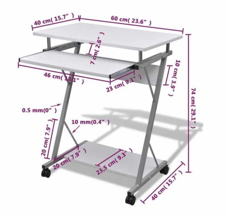 Бюро за компютър с изтеглящ плот за клавиатура, бяло