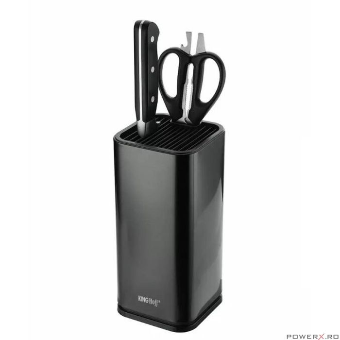 Suport pentru cuțite patrat, inox, negru, KingHoff