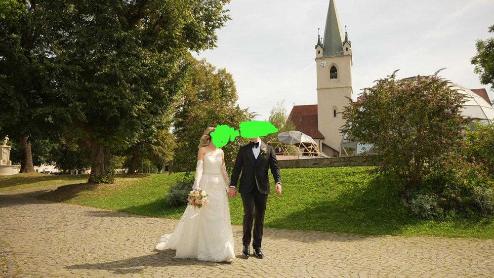 Vând rochie de mireasă cu mâneci detașabile, trenă detașabilă și voal – stare impecabilă