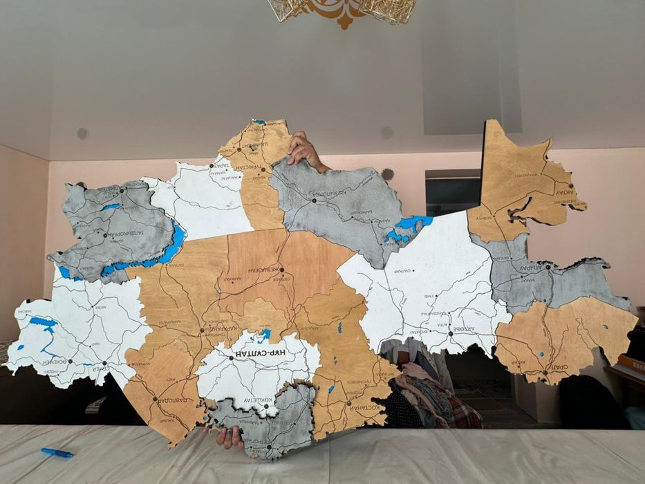 Декор карта деревянна Казахстана