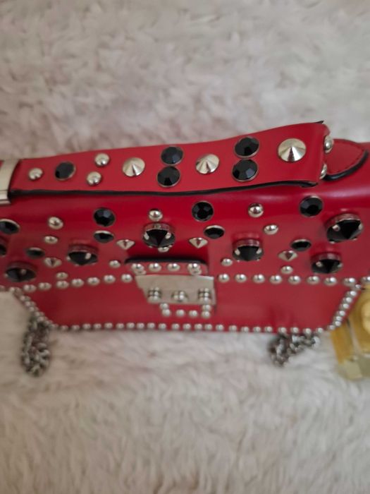 Geanta rosie piele ,deosebita ,Nissa,originala