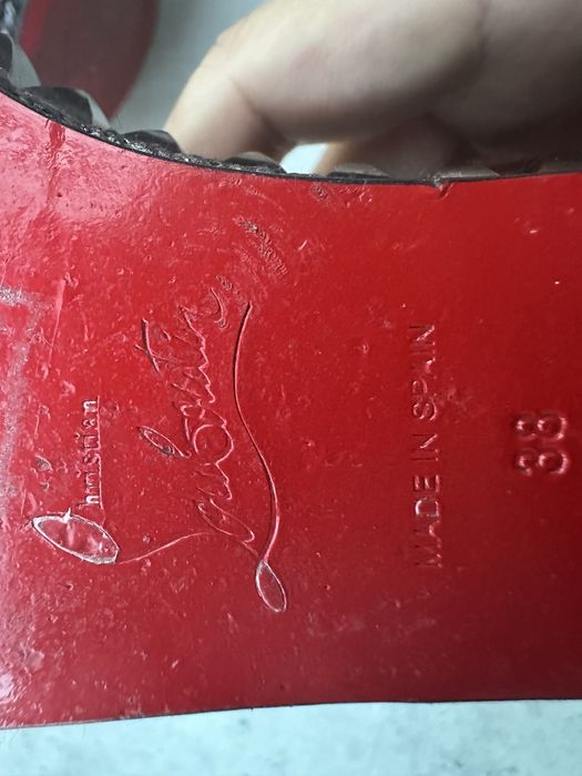 Дамски официални сандали обувки Christian Louboutin черни с камъни нисък ток