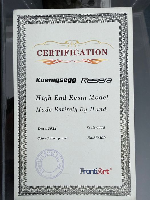 Колекционерски модел Koenigsegg Regera Carbon FrontiArt 1:18