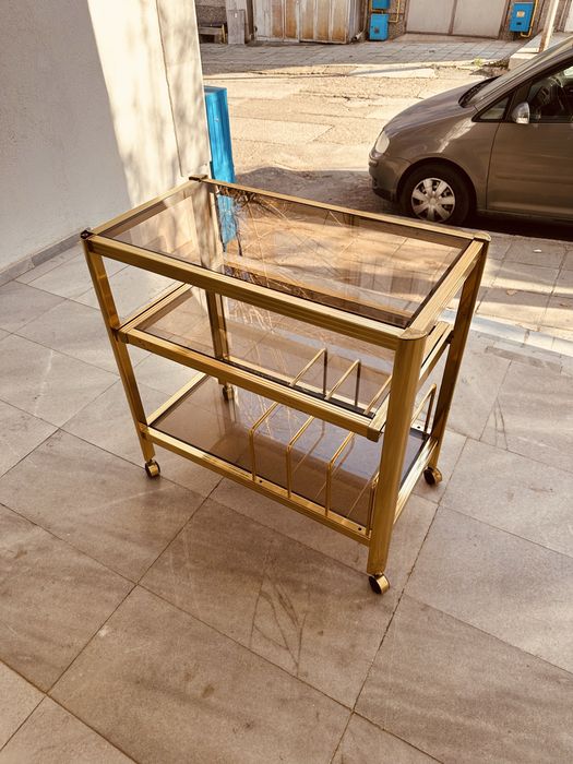 Италианска винтидж бар количка – месинг и стъкло, 70-те години