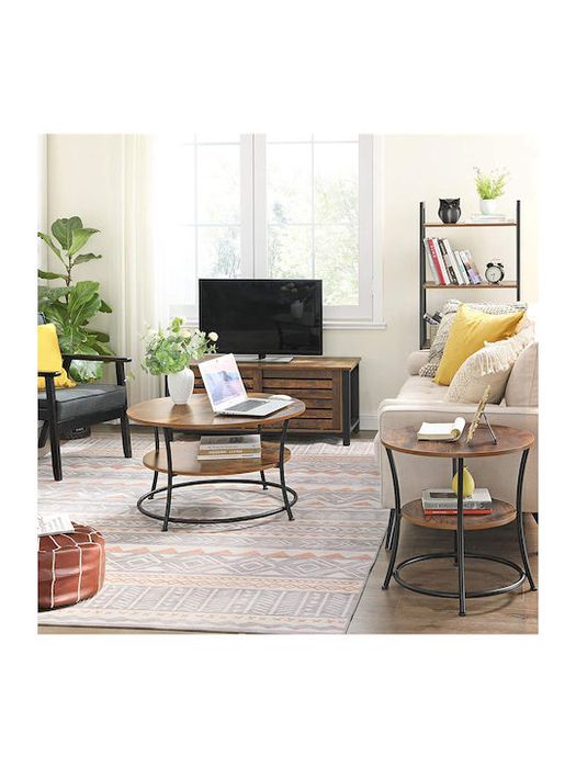 Кръгла масичка за кафе, дървена, кафява, Д80xШ80xВ46см.