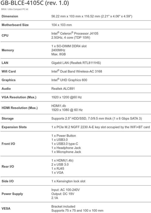 Gigabyte Brix BLCE-4105C sistem mini