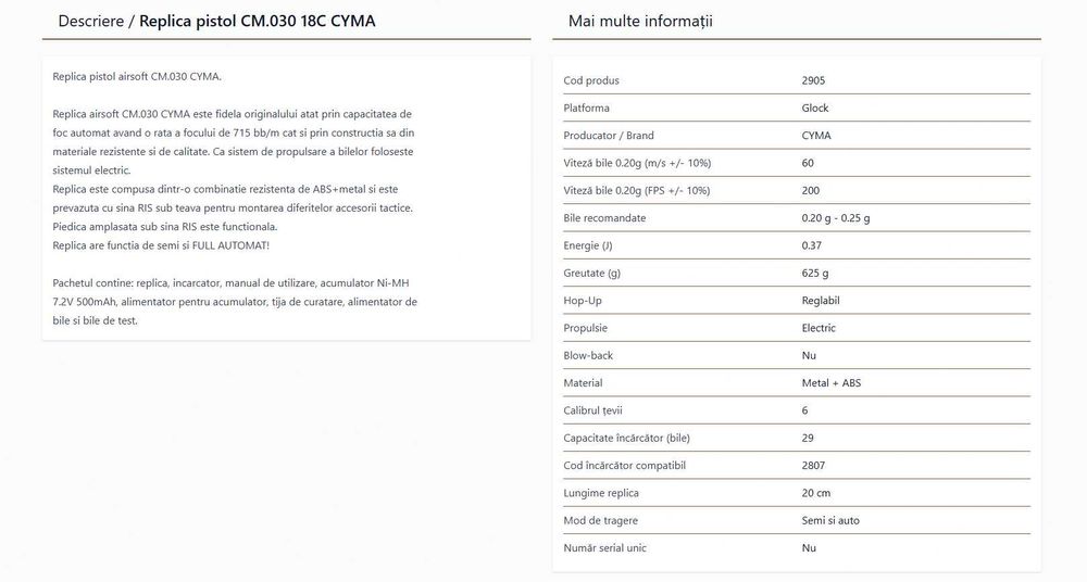 Replica pistol Airsoft CM.030 18C CYMA