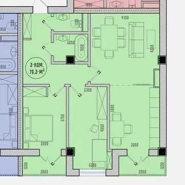 *Binkat ул.Шота Руставелли 3ком квартира.Коробка 79м2 под инвестицию