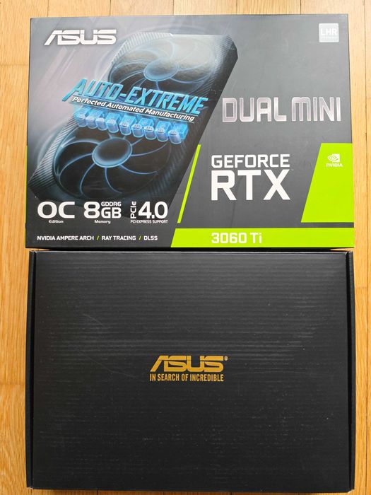 ASUS DUAL GeForce RTX 3060 Ti MINI OC Edition 8GB GDDR6 с кутия и всички аксесоари