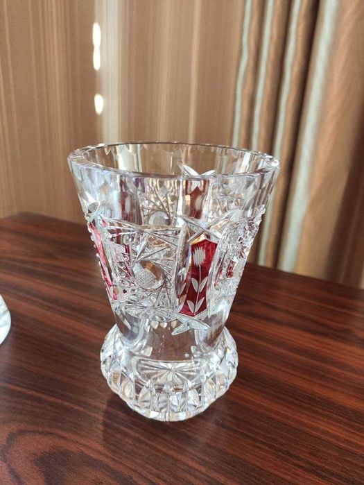 Винтажные вазы Богемский хрусталь.Алмазная грань.Цветной орнамент.