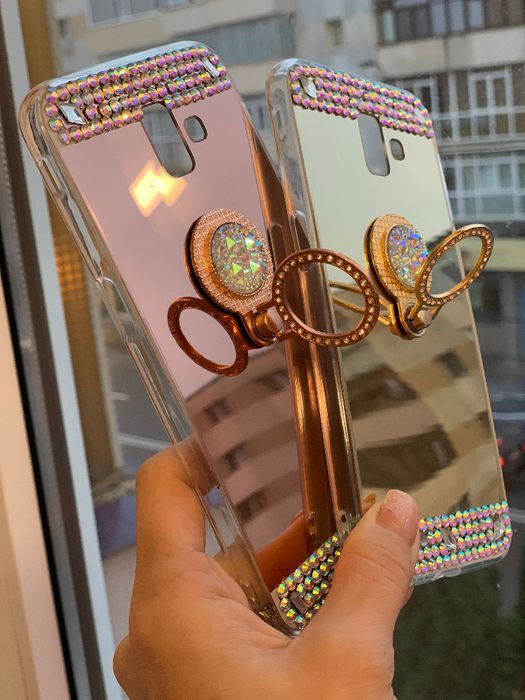 Husa oglinda, pietricele + inel pt. Samsung Galaxy J6