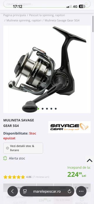 Combo spinning lanseta Savage Gear SG4 Medium Game 2.51 cm 12-35gr FAST si mulineta Savage Gear SG4 3000H FD