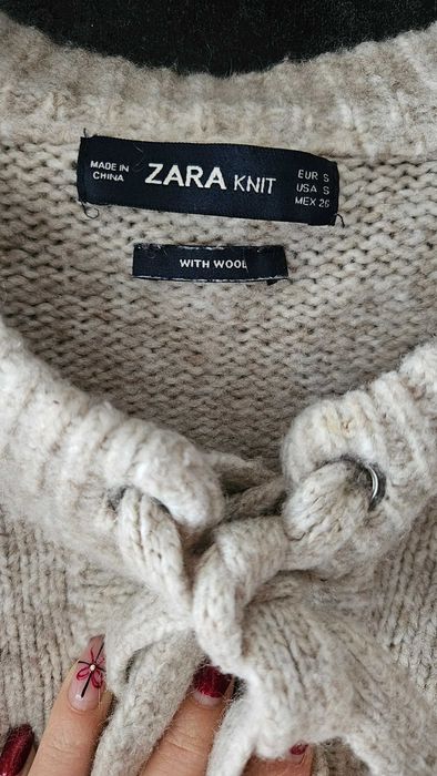 Zara Knit Oversized Вълнен пуловер с връзки размер S