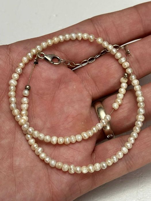 COLIER PERLE Naturale MICI + Inchizatoare ARGINT 925 - Vintage !