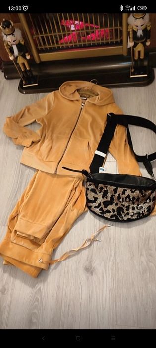 Trening din catifea fină, design superb, 2piese, galben auriu,S- M