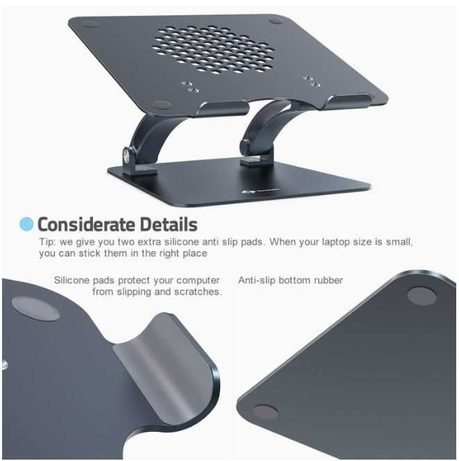 Suport pentru laptop, ijoynewk, Aluminiu, Pliabil, 11-17'', 26x26x27 cm Gri