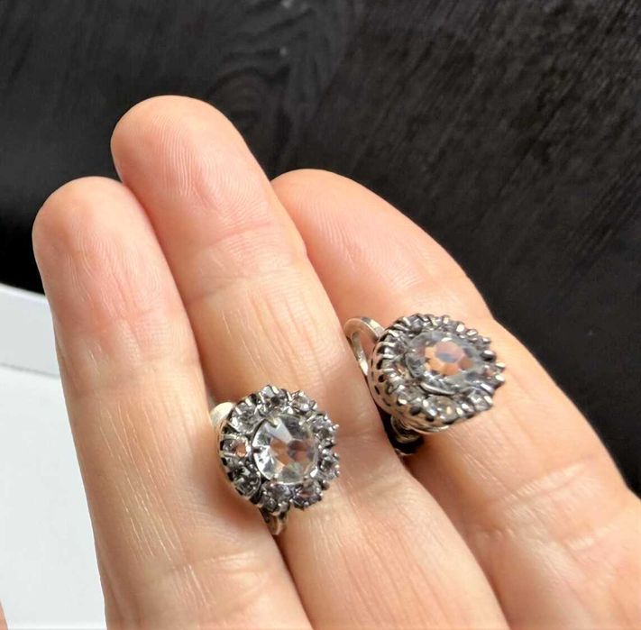 Серебро серьги 875 пробы СССР. Горный хрусталь.
