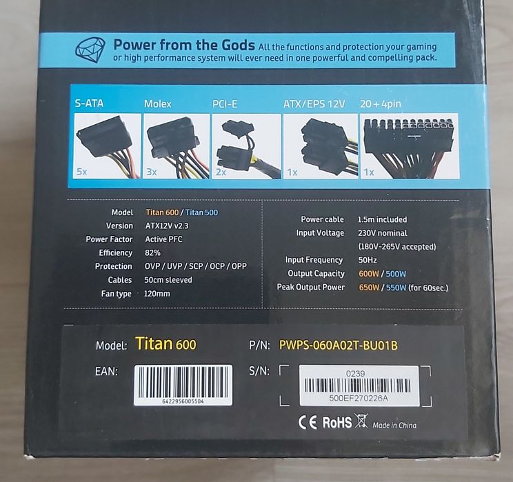 Vand sursa Njoy Titan 600W 80+ noua