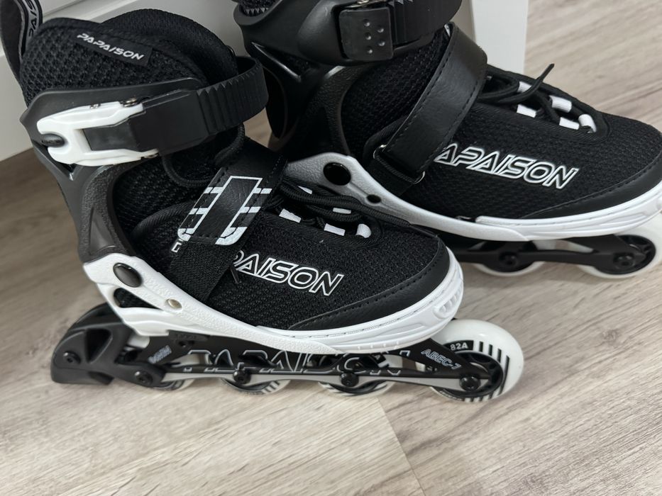 Role reglabile pentru copii si adulti, roti luminoase din silicon, 4 roti in linie, rulmenti ABEC-7, Aluminiu/poliuretan, marimea S 28-32