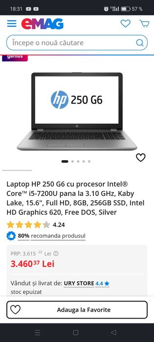 Laptop Hp 250 G6 ( i5 gen 7 ,8 gb ddr4 ssd)