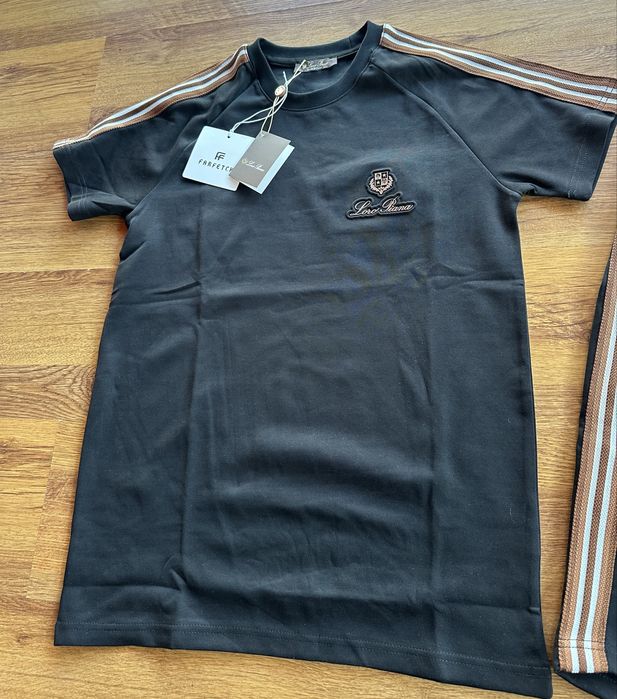 Мъжки,памучен,черен къс комплект Loro Piana с бродирано лого