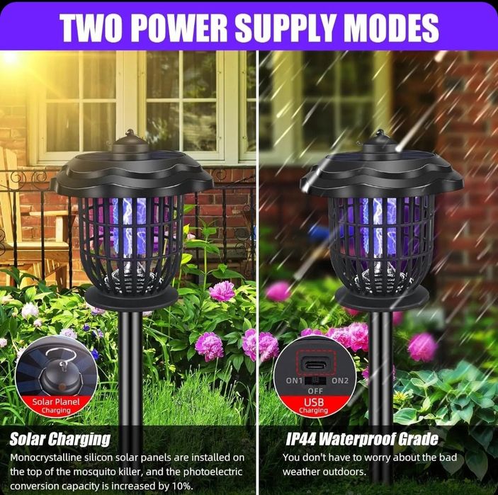 Lampa solara decorativa LED si UV antitantari 52 cm pentru curte si gradina +cablu usb