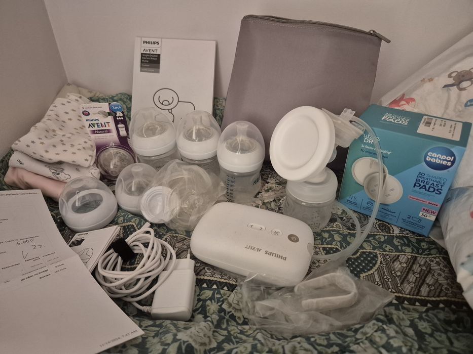 Електрическа помпа Philips Avent + аксесоари,бебешки шишета авент и др