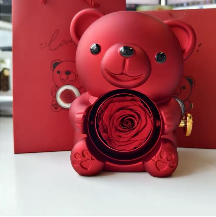 Подарък Мече за бижу с вечна роза