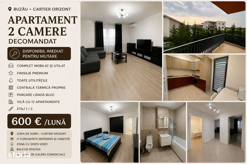 Apartament Premium, 2 camere de închiriat ,Cartier Orizont, Buzău