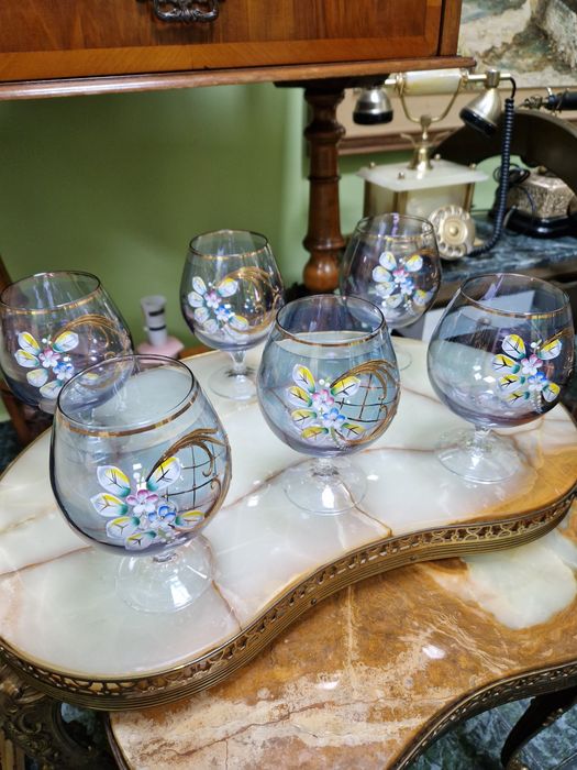 Уникален антикварен кристален сервиз за коняк и бренди Бохемия