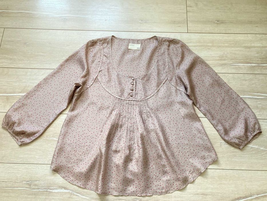 Rutzou женска копринена коприна блуза с дълъг ръкав блузка топ 38