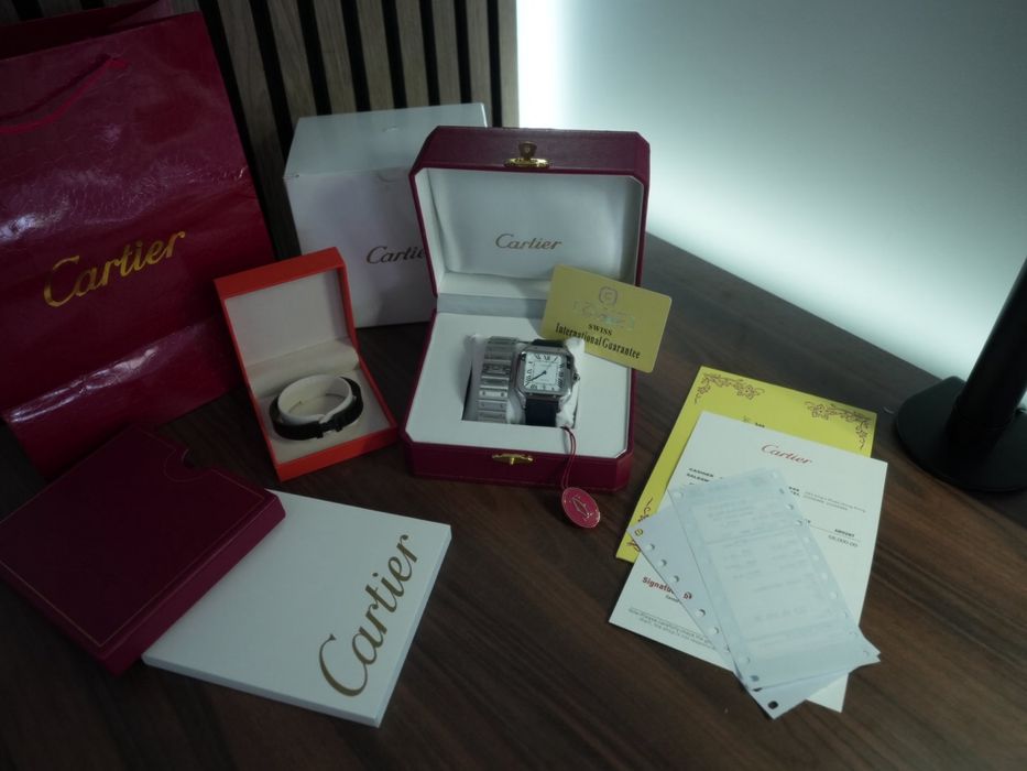 Чисто нов мъжки Cartier Santos часовник + hermes гривна