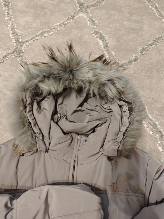 Пухено яке дамско зимно яке дълга грейка с пух сива