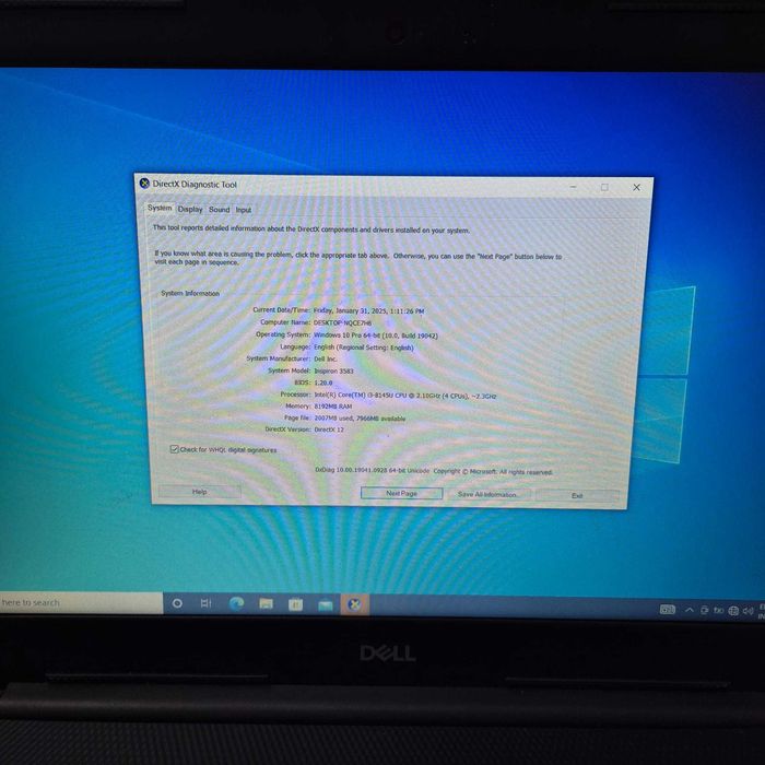 Laptop Dell  Inspiron 5584 Intel Core i3-8145U X2 3.9GHz 8GB 32144