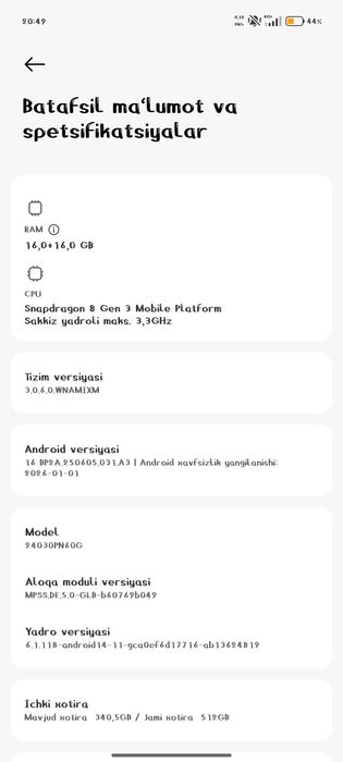 Xiaomi 14 ultra  Xotira 16/512
