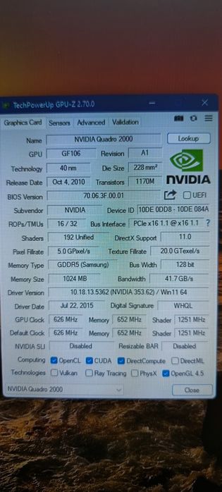 Видео карта Nvidia QUADRO 2000