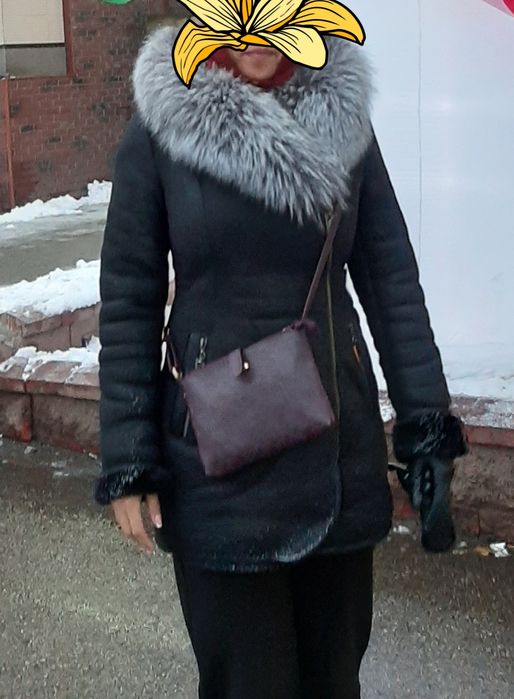 Дублёнка с меховым капюшоном размер 46-48