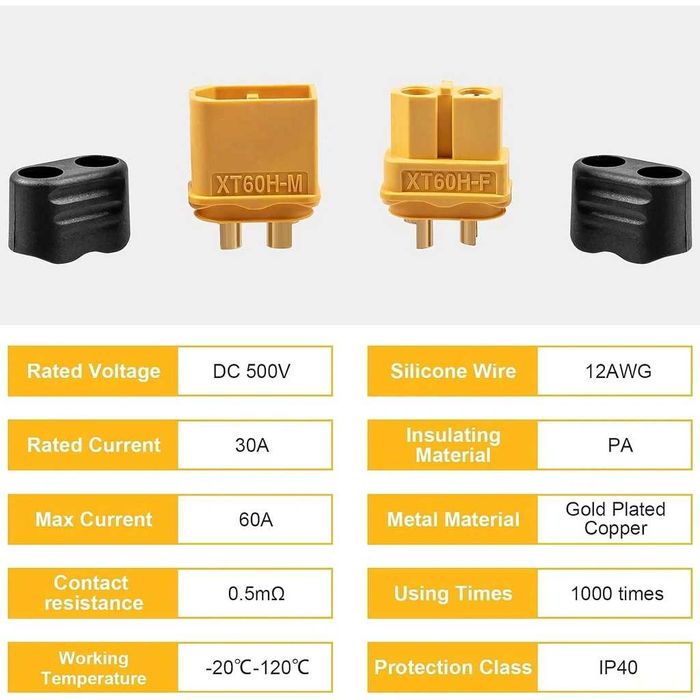 Conector XT60 – Set 5 bucăți mamă + tată, mufe conectori pentru baterii Li-Ion, LiPo și LiFePO4