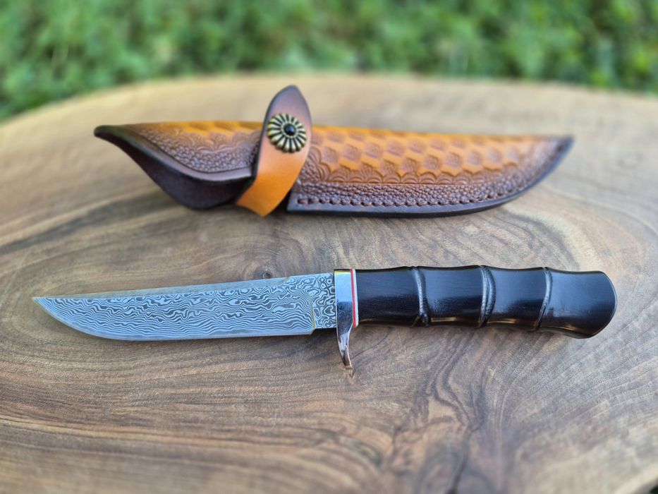 Японски ловен нож DAMASKUS AB,дамаска стомана VG10,кожена кания,LN418