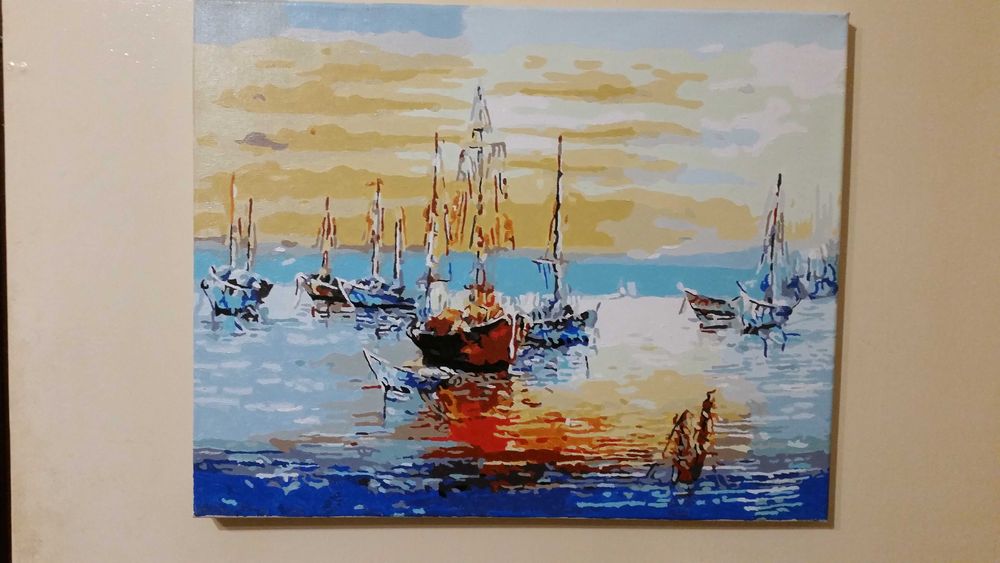 Морска картина без рамка. Само на подрамка. Рисувано е на платно с мааслени бои.