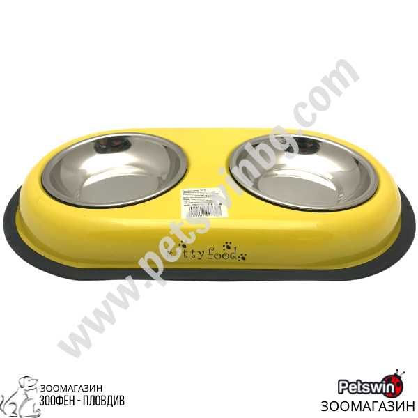 Двойна Купа и Две Купи Инокс - за Куче/Коте - 2x180ML- Жълта разцветка