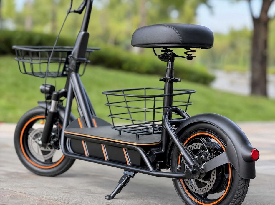 Trotineta electrica noua cu scaun si 2 cosuri, roti 14 inch, 600W