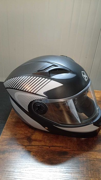 Casca Moto/Scuter/ATV, Viziera Dubla, Negru Argintiu, Marime universala 59-62 cm
