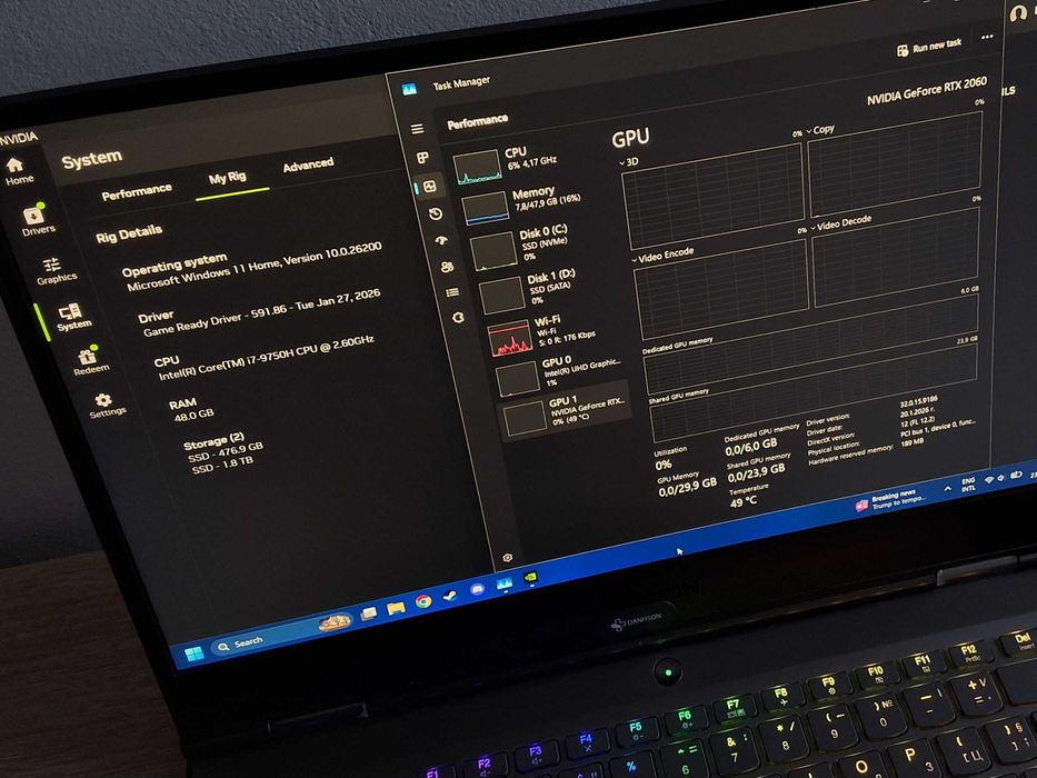Lenovo Legion Y740 15.6" геймърски лаптоп RTX 2060, I7 9750H, 48GB RAM